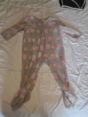 Footed Baby One-Piece with Owl Print